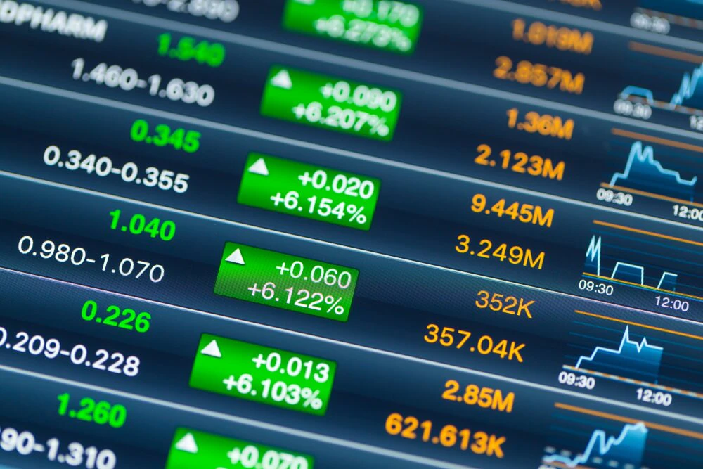 Stock index chart showing broad market trend and diversified movement across multiple companies