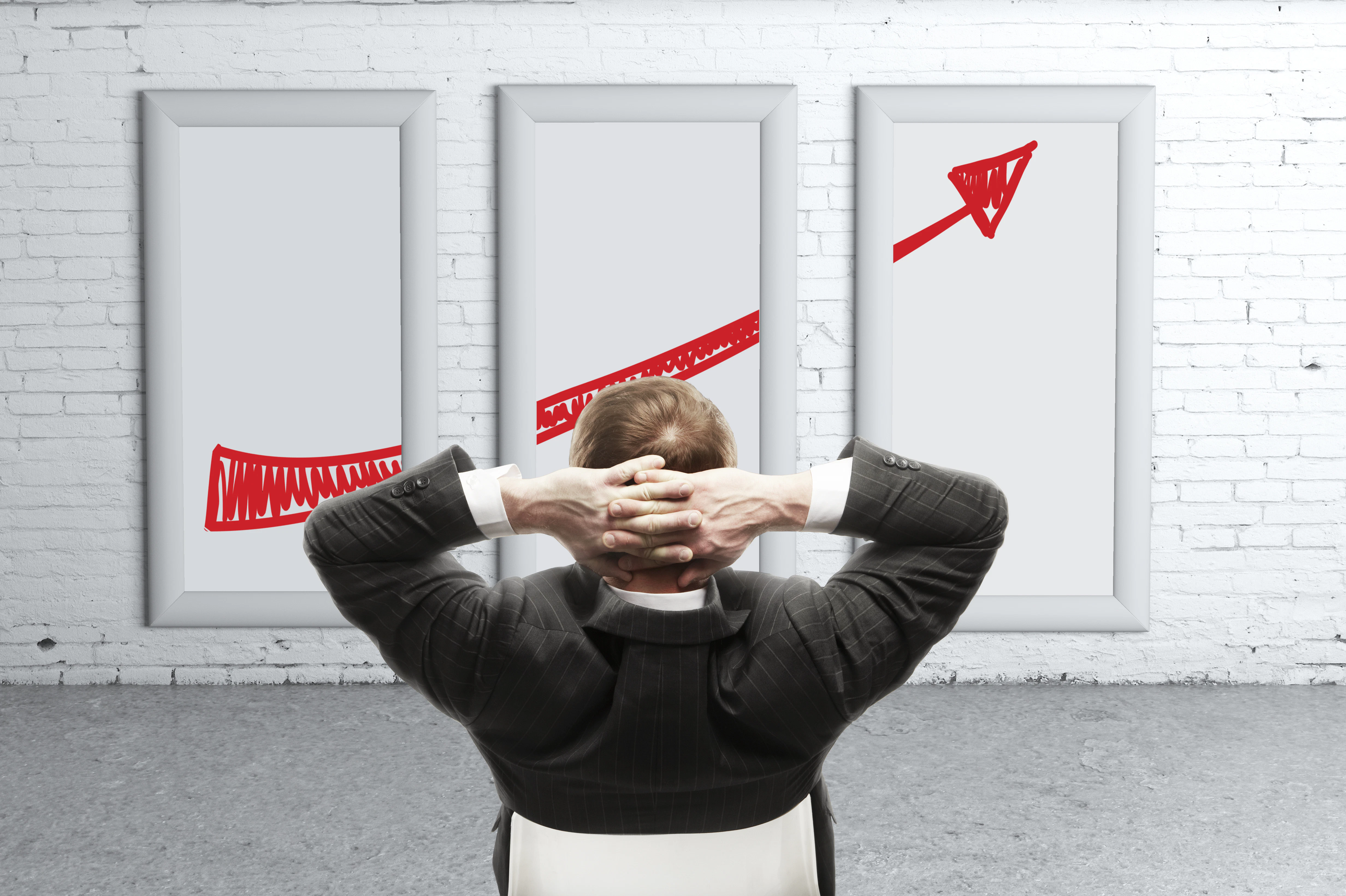 man looking at placard with business concept